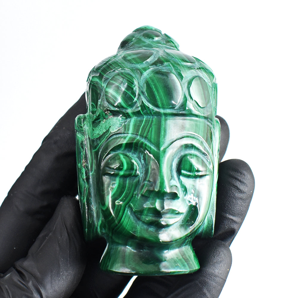 Amazing 1245.00 Carats Genuine Malachite Hand Carved Crystal Gemstone Buddha Head Carving