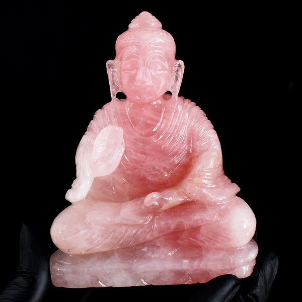 Natural 2172.00 Cts Genuine Pink  Rose Quartz Hand Carved Crystal Gemstone Buddha Statue Carving