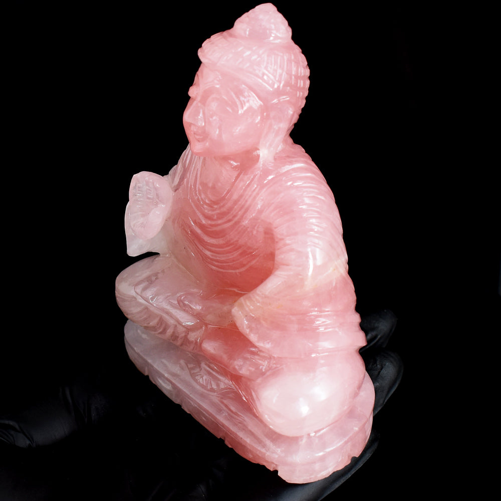 Natural 2172.00 Cts Genuine Pink  Rose Quartz Hand Carved Crystal Gemstone Buddha Statue Carving