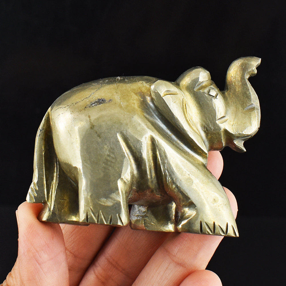 Genuine 887.00 Cts Genuine Pyrite Hand Carved Crystal Gemstone Elephant Carving