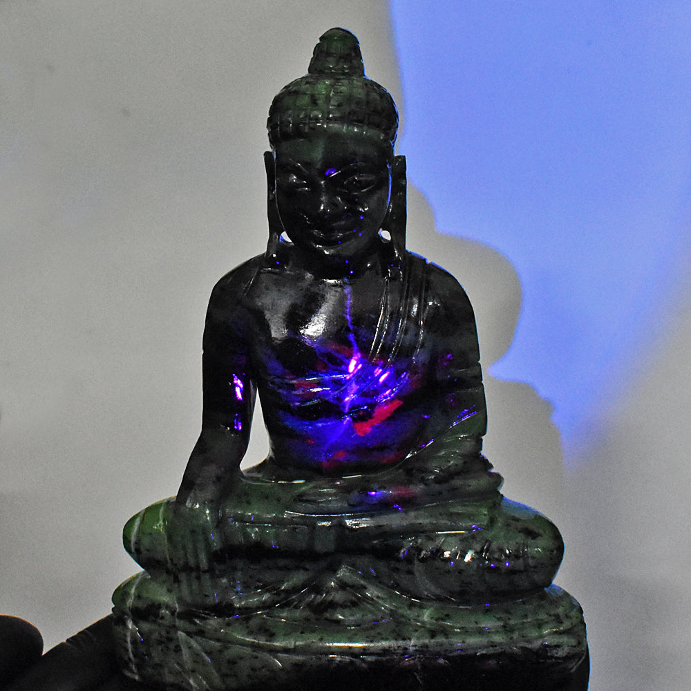 Stunning 3362.00 Cts Genuine Ruby Zoisite Hand Carved Buddha Idol Gemstone Carving