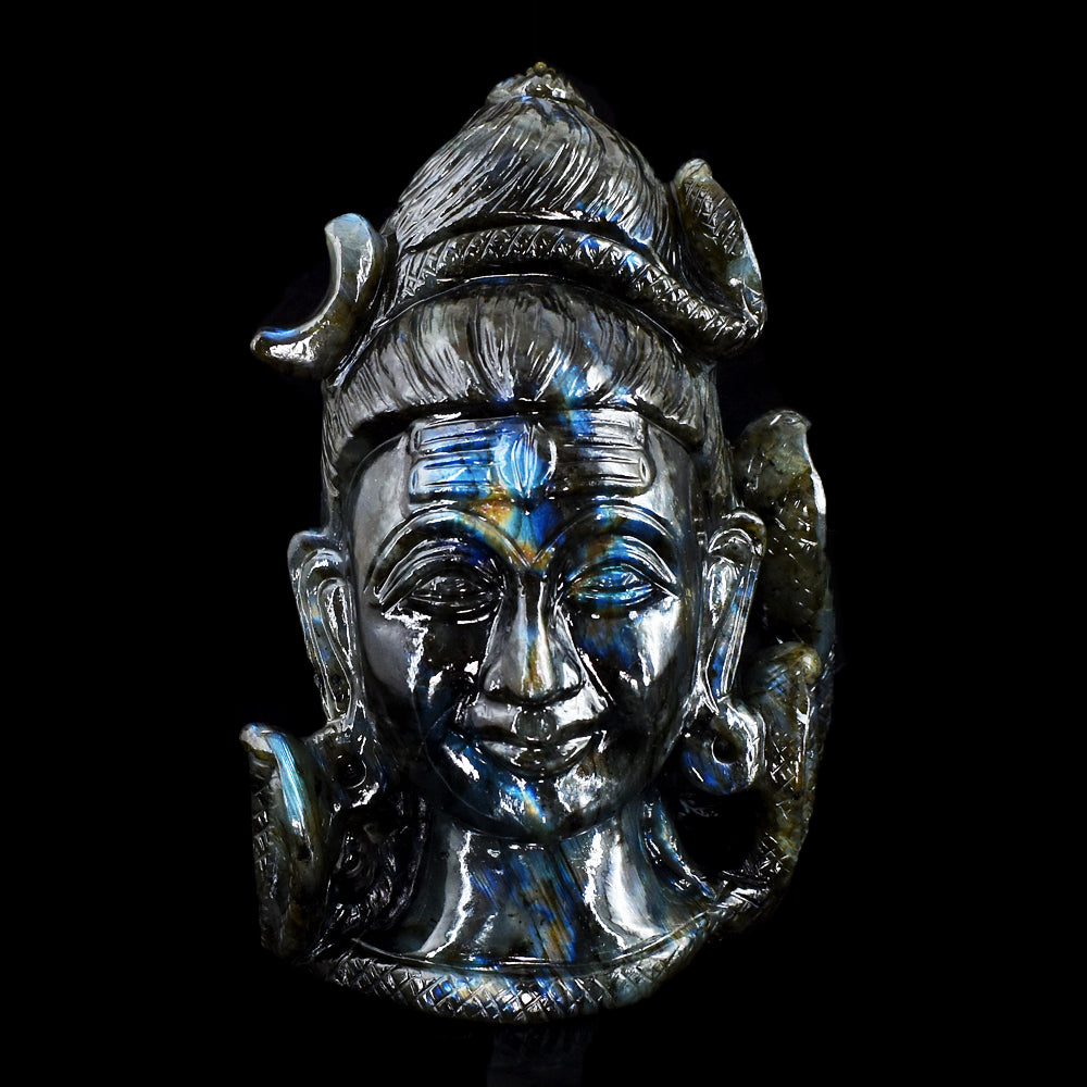 Exclusive 8852.00 Cts Genuine  Blue Flash Labradorite Hand Carved Crystal Shiva Head Gemstone Carving