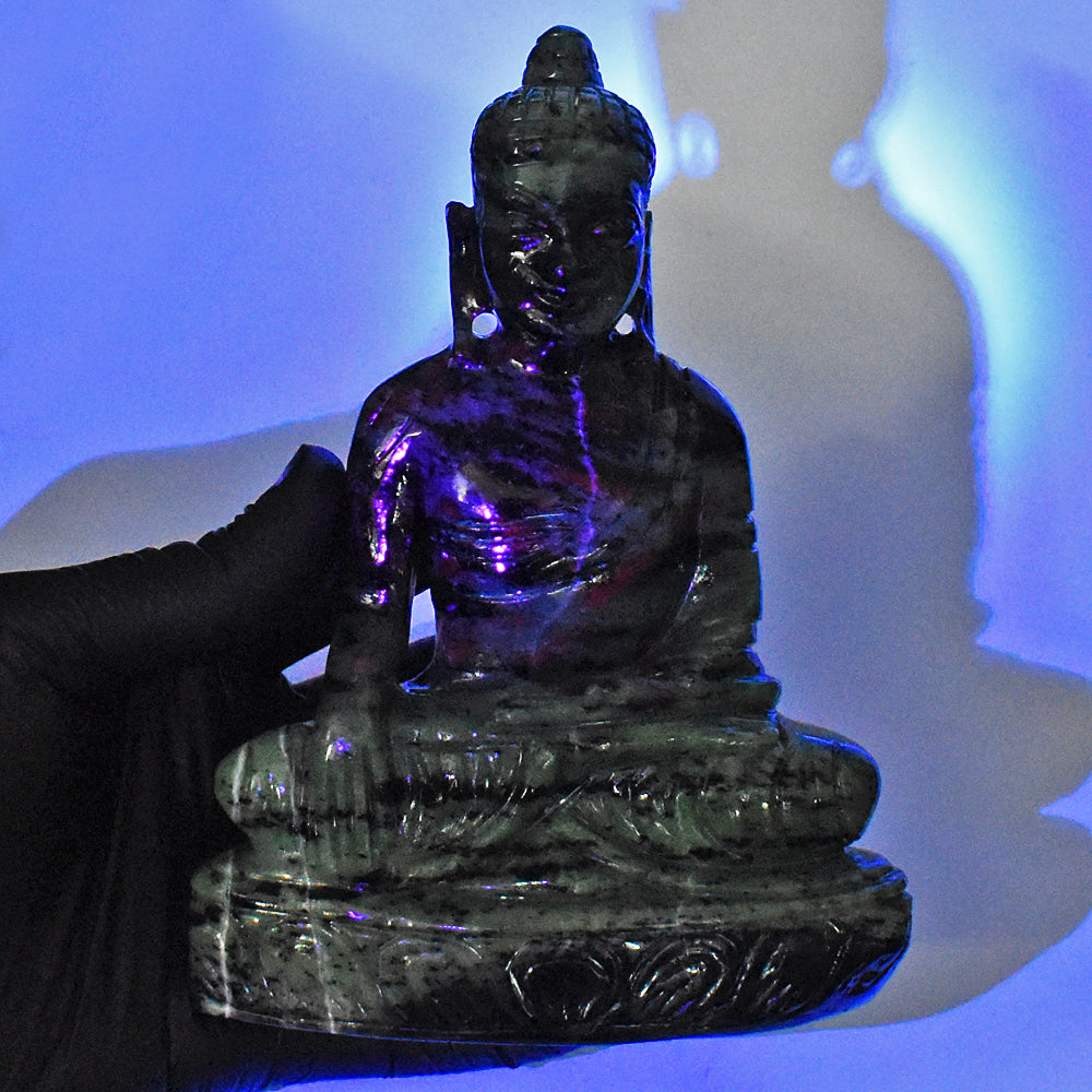 Stunning 3362.00 Cts Genuine Ruby Zoisite Hand Carved Buddha Idol Gemstone Carving