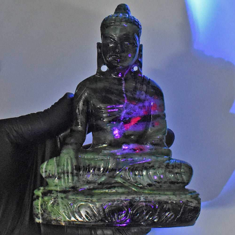 Stunning 3362.00 Cts Genuine Ruby Zoisite Hand Carved Buddha Idol Gemstone Carving