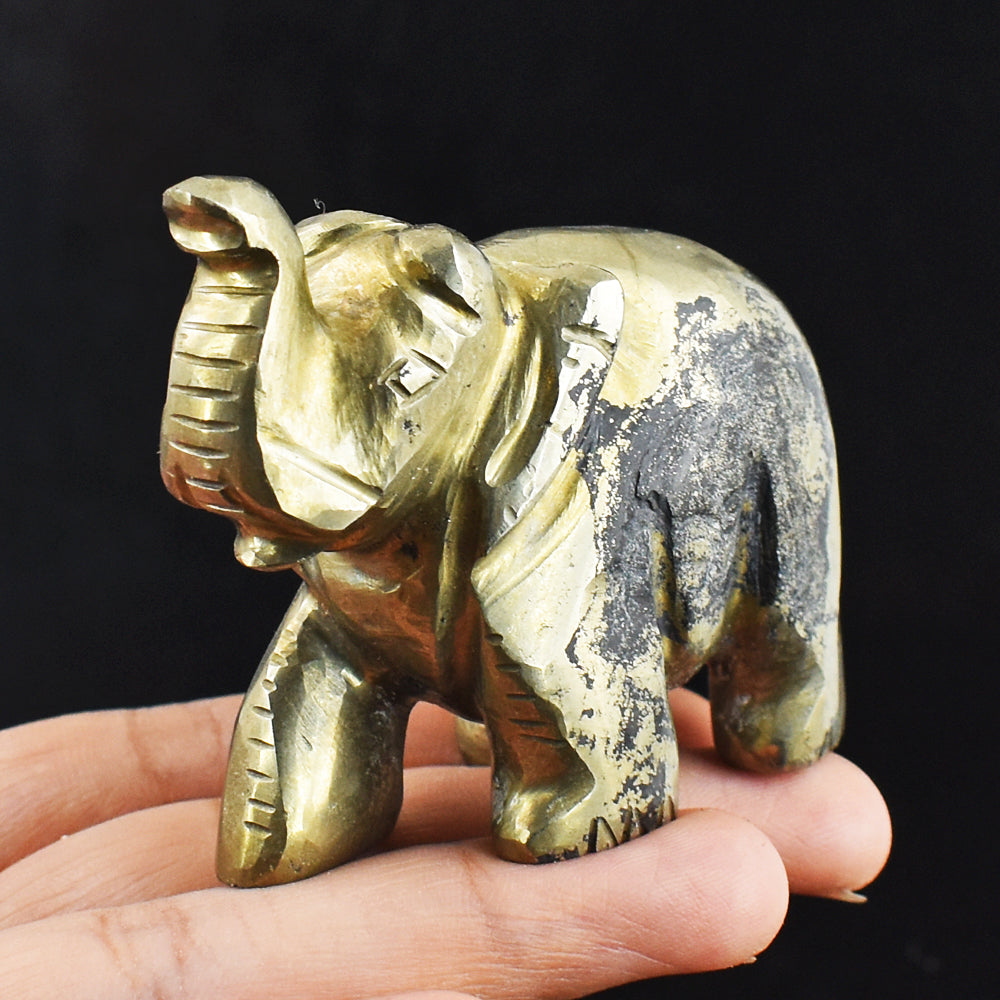 Genuine 887.00 Cts Genuine Pyrite Hand Carved Crystal Gemstone Elephant Carving