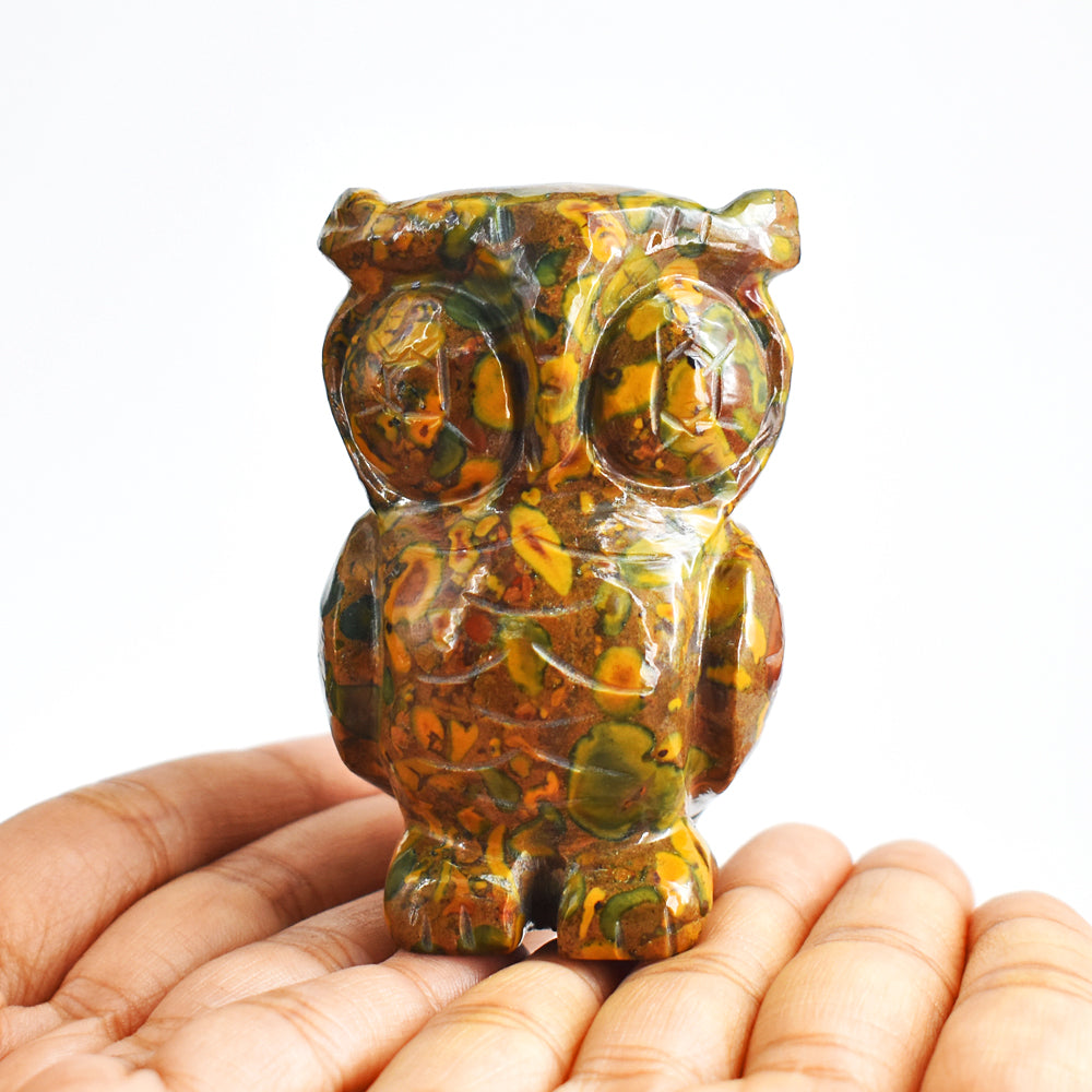 Beautiful  837.00 Cts  Genuine  Fruit Jasper Hand Carved  Crystal  Gemstone  Owl Carving