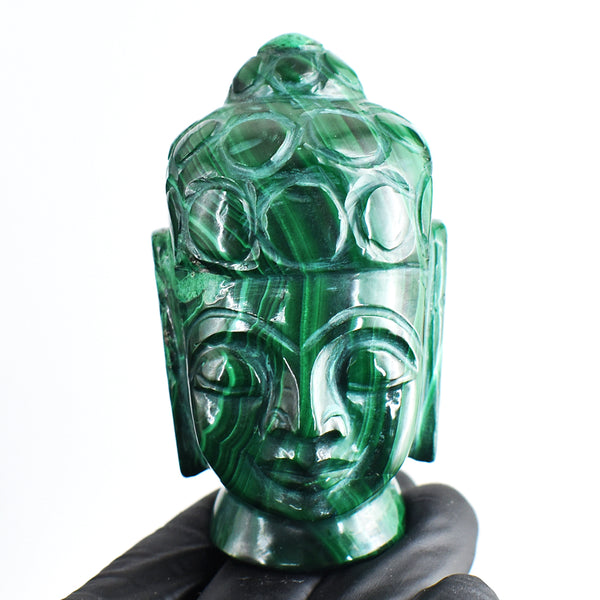 Amazing 1245.00 Carats Genuine Malachite Hand Carved Crystal Gemstone Buddha Head Carving