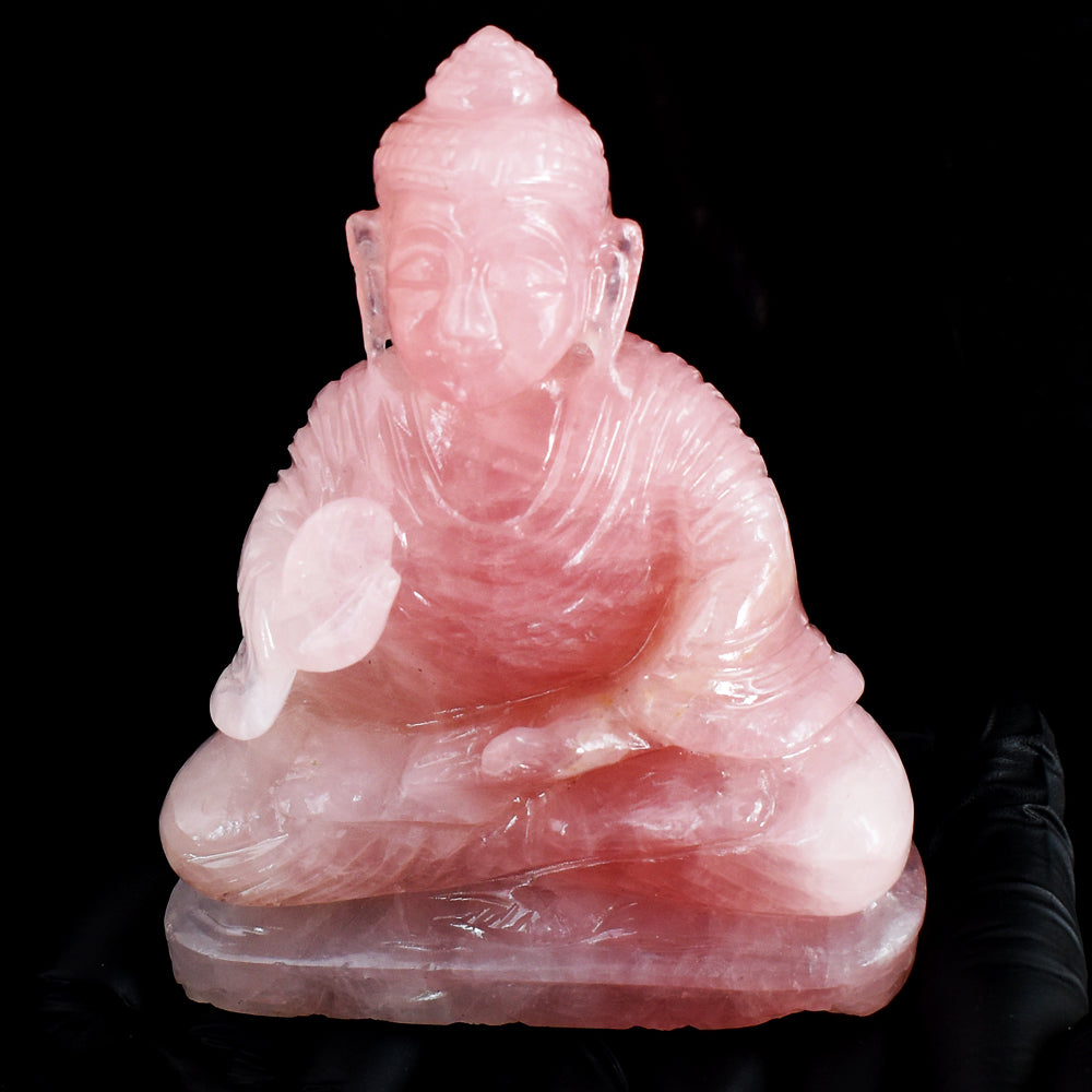 Natural 2172.00 Cts Genuine Pink  Rose Quartz Hand Carved Crystal Gemstone Buddha Statue Carving