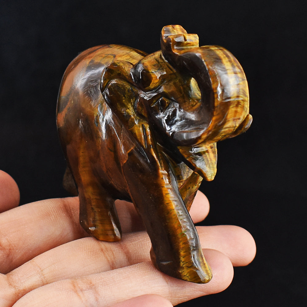 Awesome 812.00 Cts Genuine Tiger Eye Hand Carved Crystal Gemstone Elephant Carving