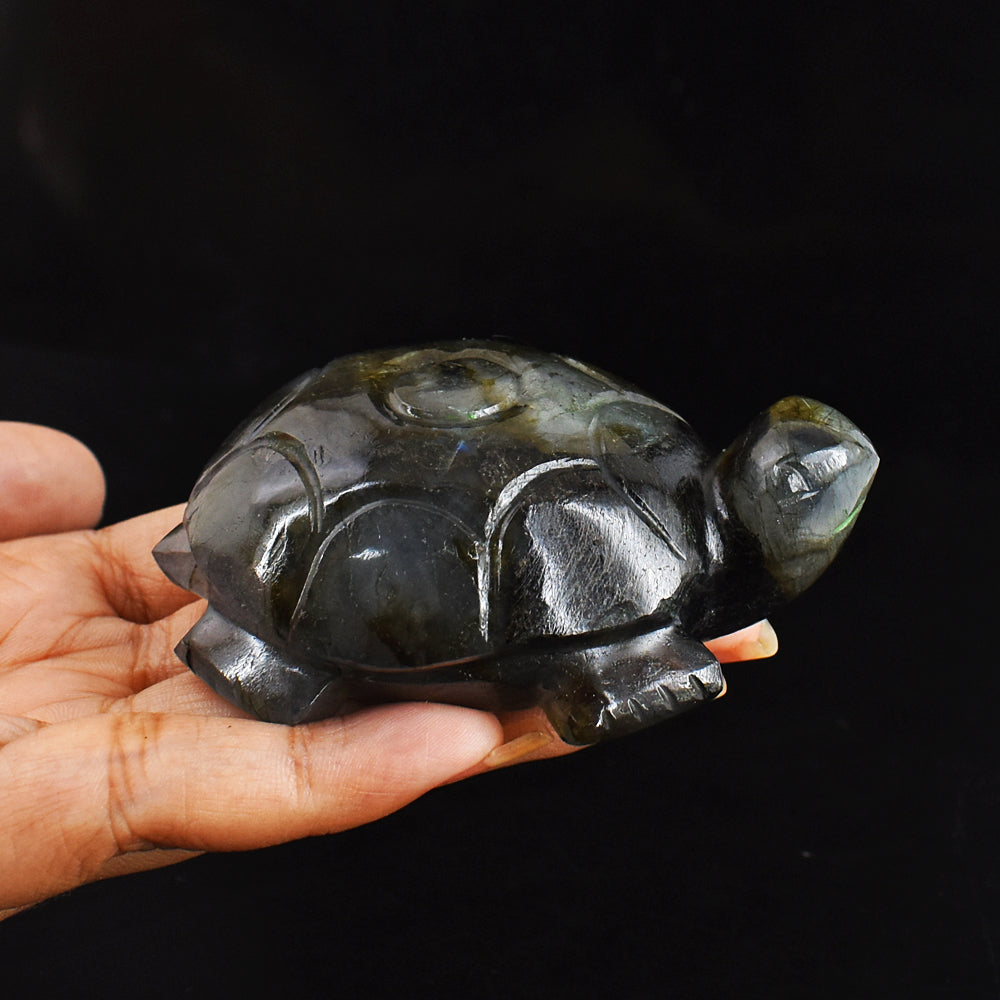 Craftsmen 753.00 Carats Genuine Blue Flash Labradorite Hand Carved  Crystal  Turtle Carving