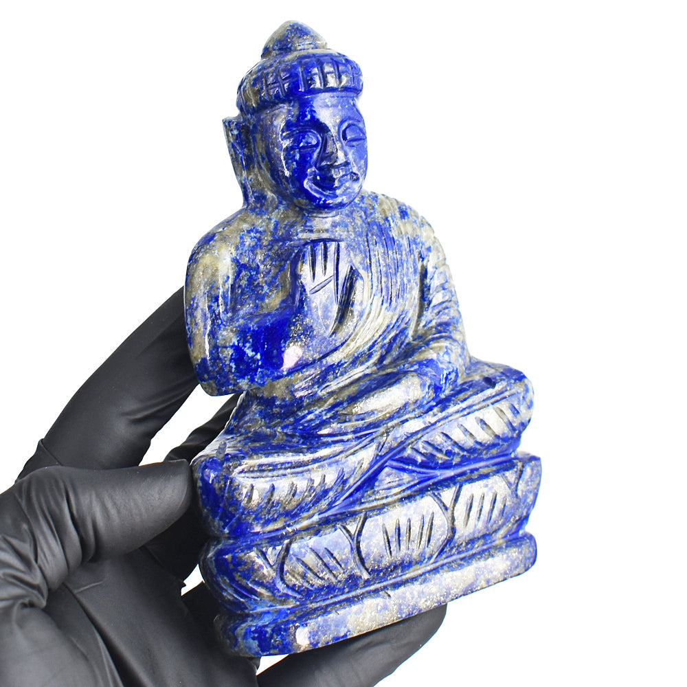 Awesome 1948.00 Cts Genuine Blue Lapis Lazuli Hand Carved Gemstone Buddha Statue Carving