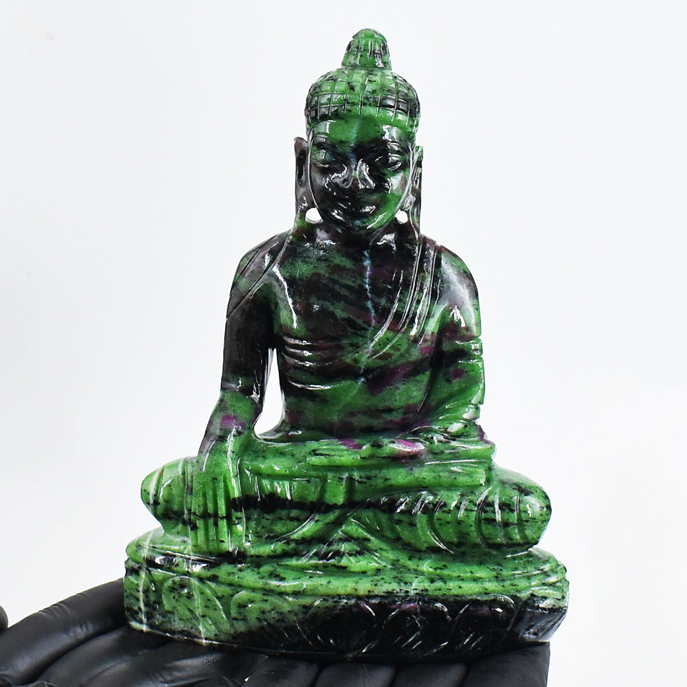 Stunning 3362.00 Cts Genuine Ruby Zoisite Hand Carved Buddha Idol Gemstone Carving