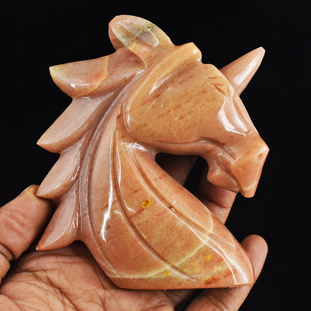 Craftsmen 1363.00 Cts Genuine Aventurine Hand Carved Crystal Gemstone Carving Unicorn Head