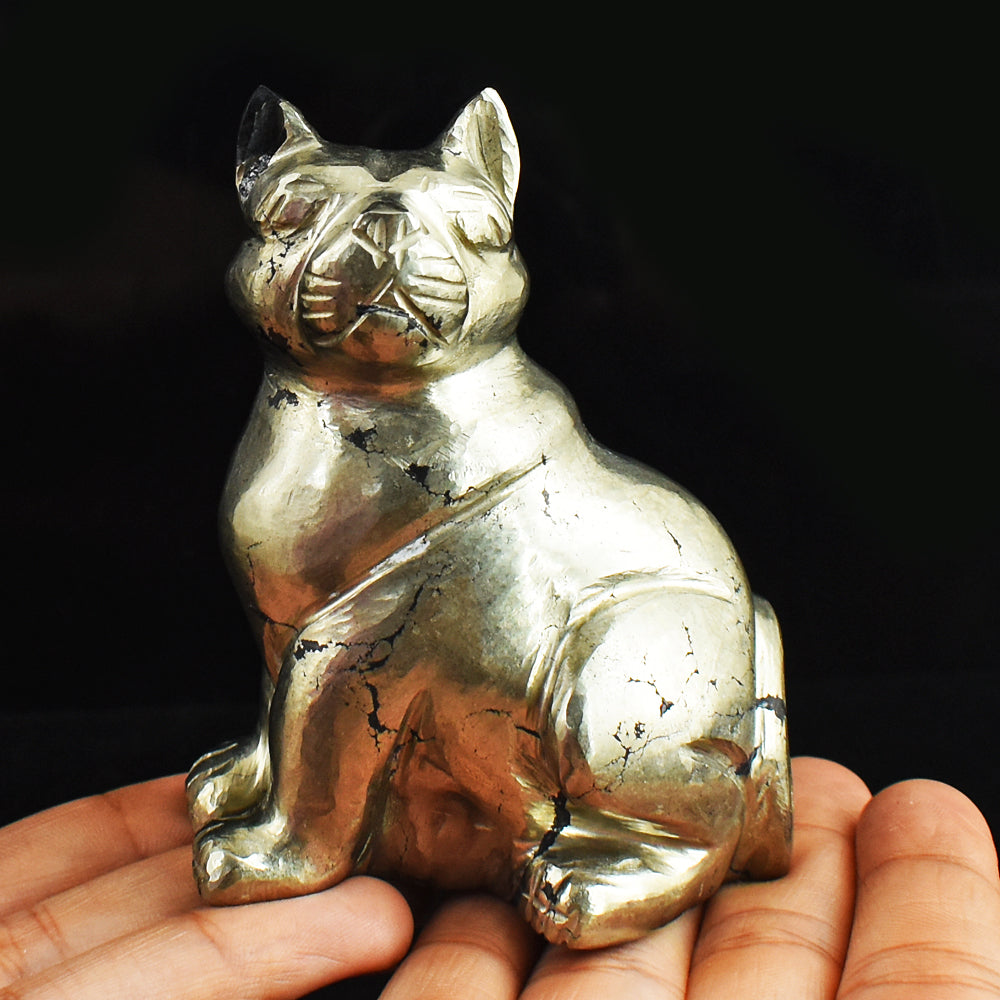 Awesome  2275.00  Carats  Genuine Pyrite Hand Carved Crystal Gemstone Cat Carving