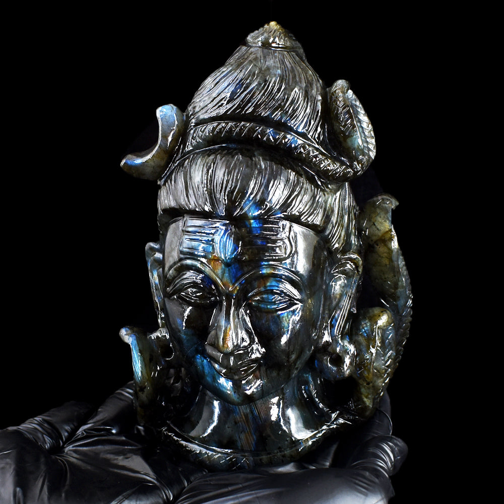 Exclusive 8852.00 Cts Genuine  Blue Flash Labradorite Hand Carved Crystal Shiva Head Gemstone Carving