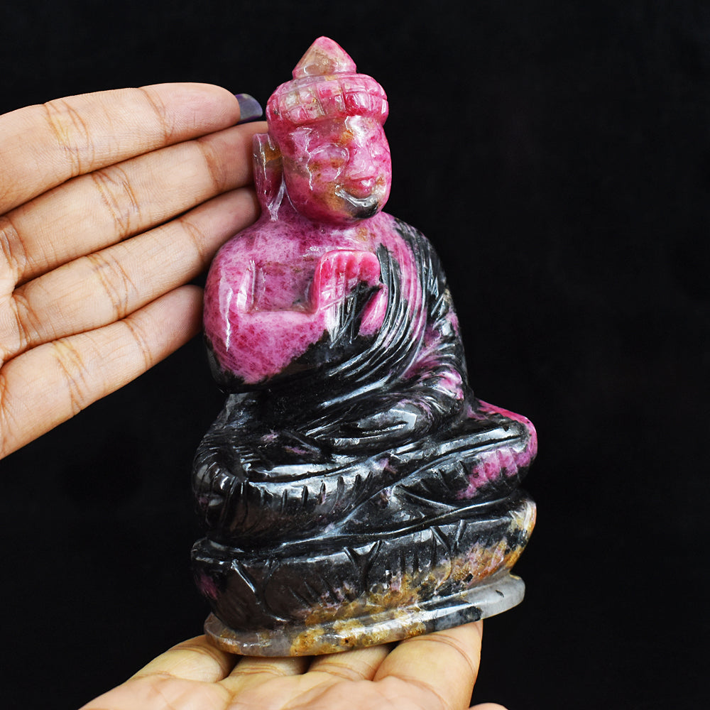 Beautiful Rhodonite Hand Carved Genuine Crystal Gemstone Carving Lord Buddha