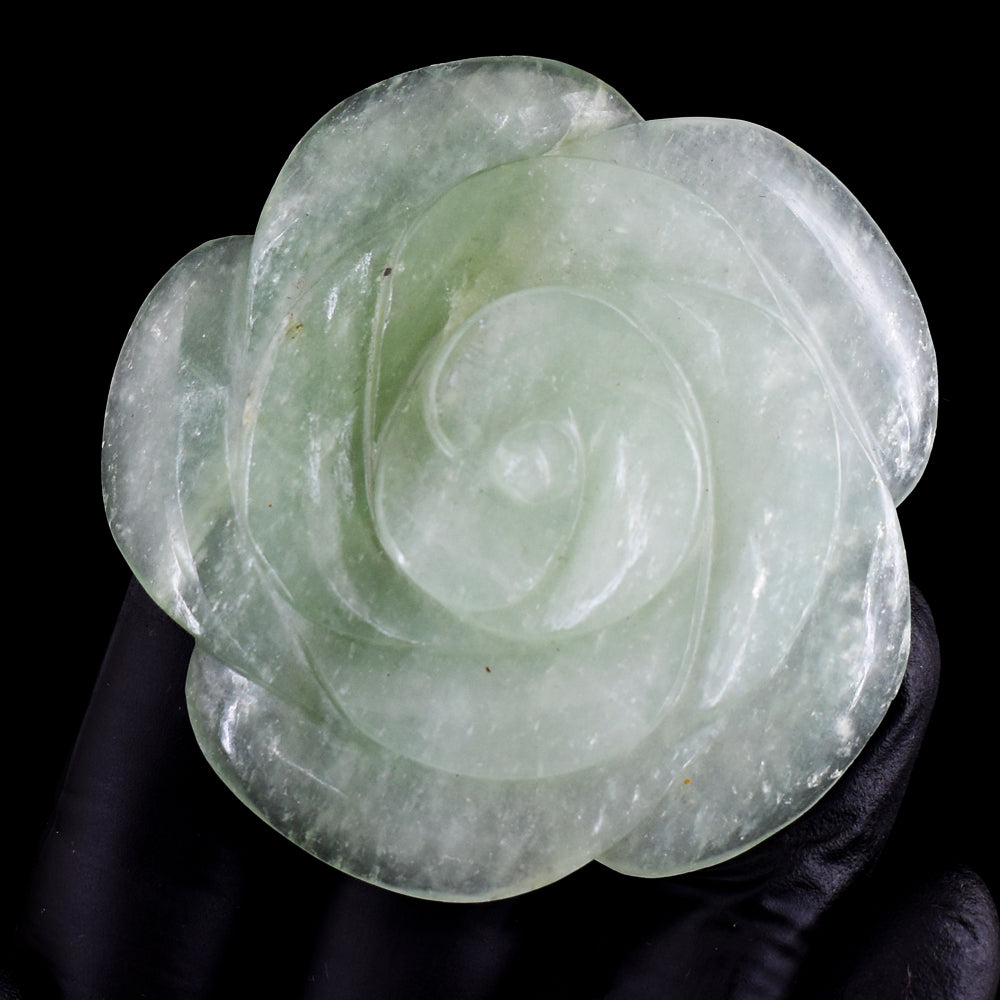 Genuine 438.00 Carats Amazing Green Aventurine Hand Carved Crystal Gemstone Rose Carving