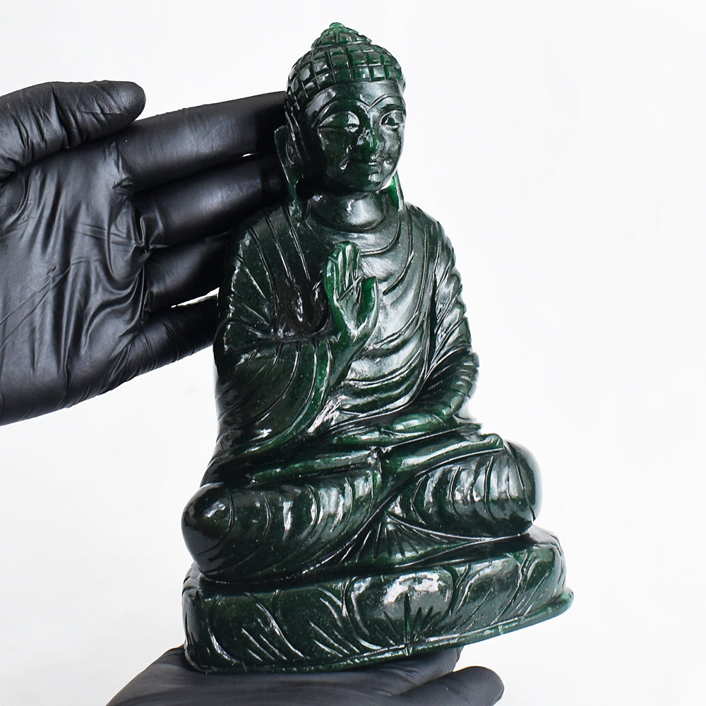 Craftsmen 7000.00 Cts Genuine Green Jade Hand Carved Gemstone Buddha Statue Carving