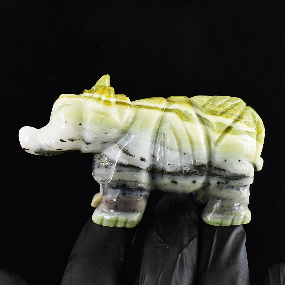 Awesome 508.00 Cts Genuine Serpentine Hand Carved Gemstone Crystal Rhino Carving