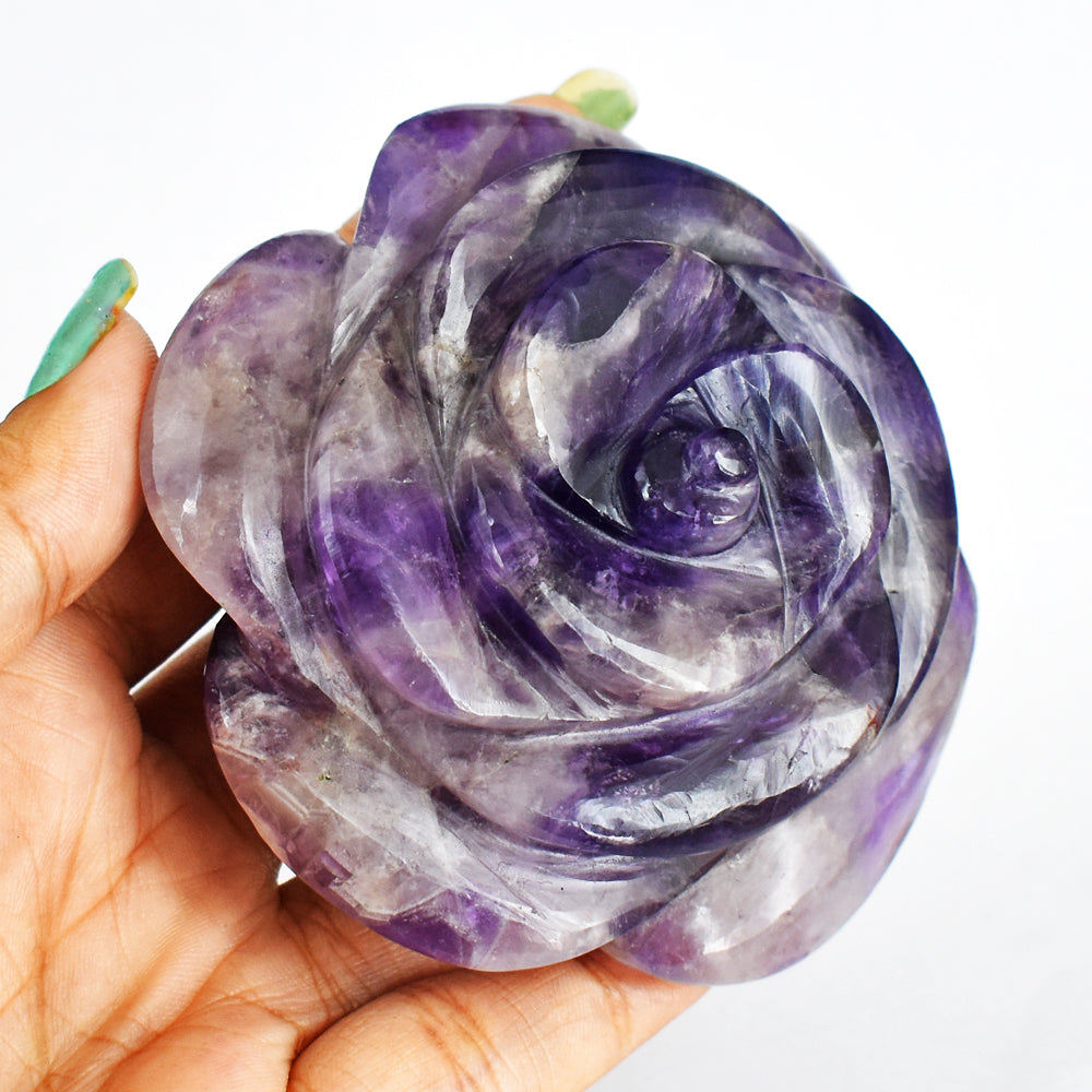 Natural  1057.00  Cts  Genuine Amethyst  Hand Carved Crystal Rose  Flower Gemstone Carving