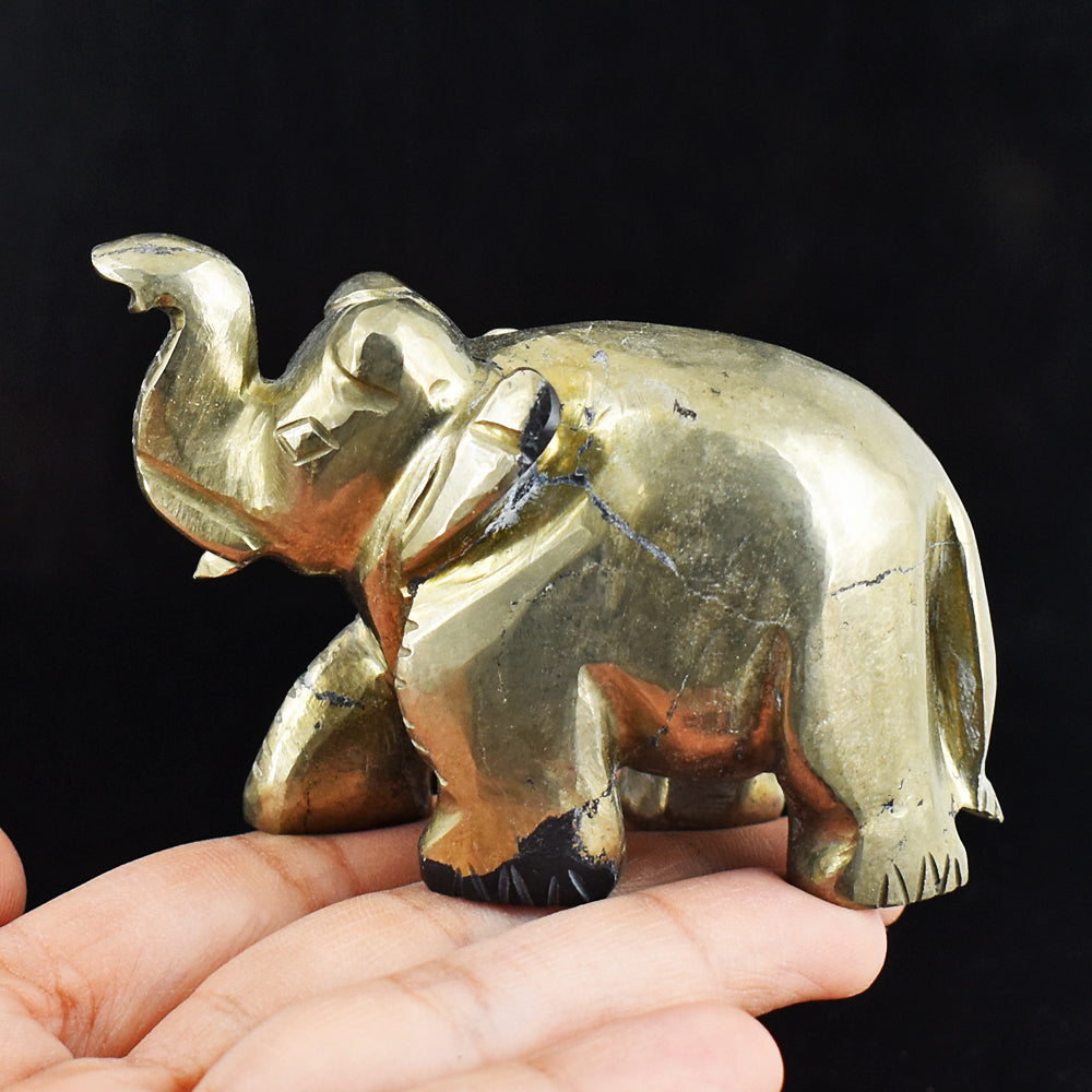 Natural 1368.00 Cts Genuine Pyrite Elephant Hand Carved Crystal Gemstone Elephant Carving