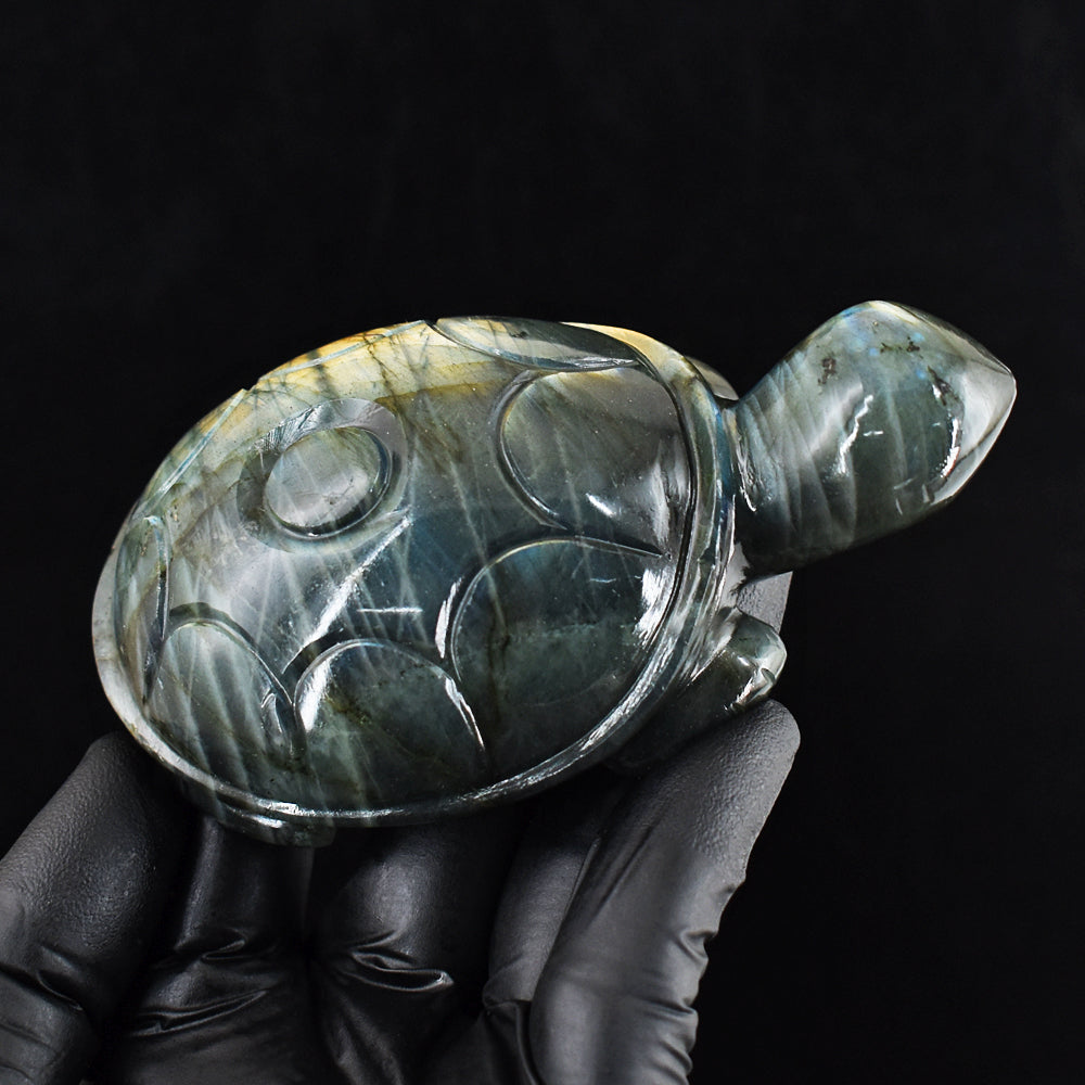 Craftsmen 1063.00 Cts Genuine Golden Flash Labradorite Carved Turtle Gemstone Crystal Carving