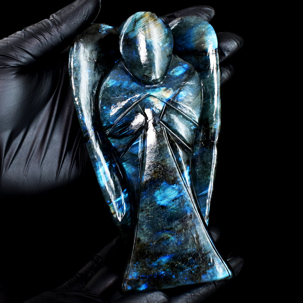 Flashy 2552.00 Cts Genuine Blue Flash Labradorite Hand Carved Gemstone Healing Pyaring Angel