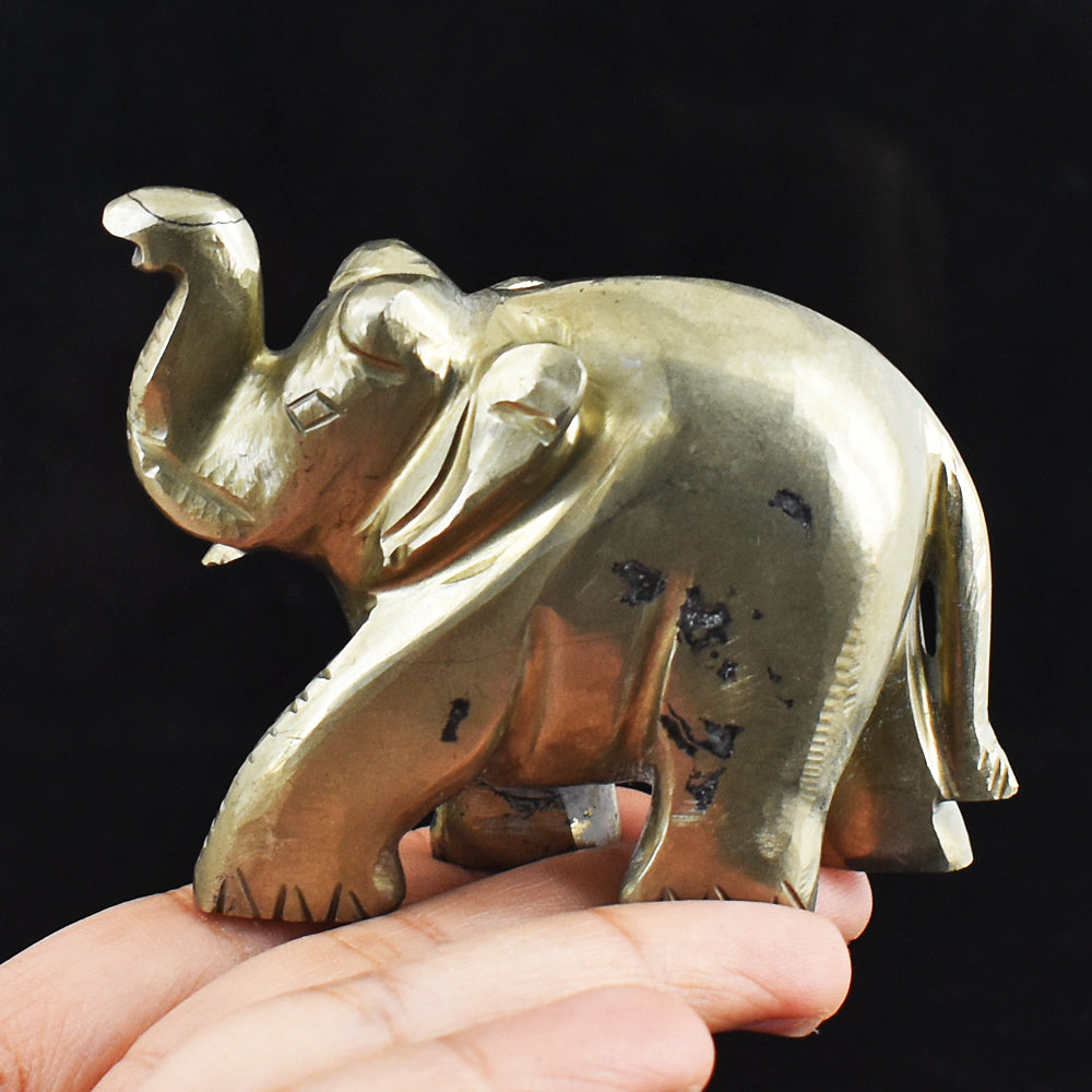 Exclusive 1192.00 Cts Genuine Pyrite Hand Carved Crystal Gemstone Elephant Carving