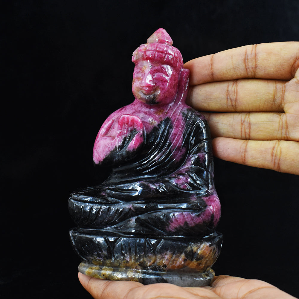 Beautiful Rhodonite Hand Carved Genuine Crystal Gemstone Carving Lord Buddha