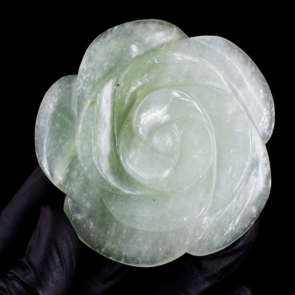 Genuine 438.00 Carats Amazing Green Aventurine Hand Carved Crystal Gemstone Rose Carving