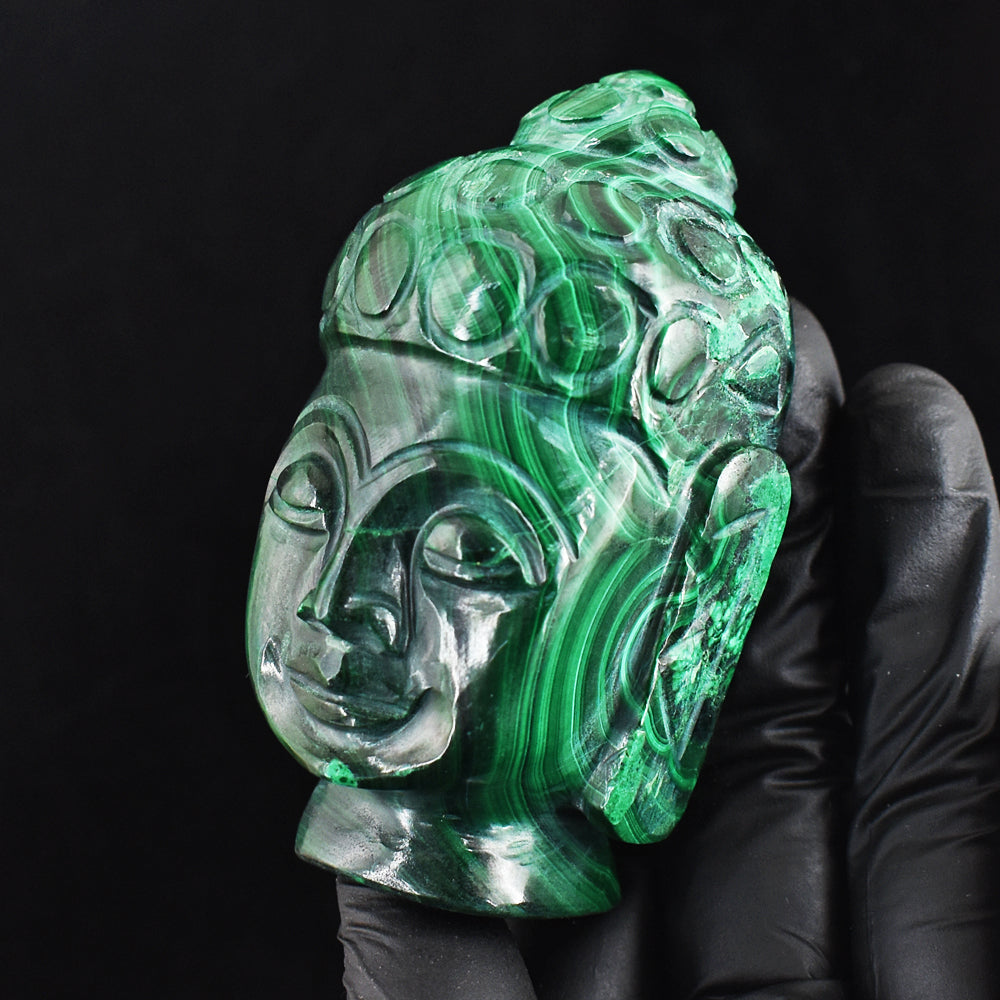 Genuine 1631.00 Carats Amazing Green Malachite Hand Carved Crystal Buddha Head Gemstone Carving