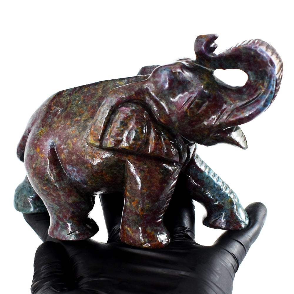 Stunning 4925.00 Cts Genuine Ruby In Kyanite Hand Carved Crystal Gemstone Elephant Carving