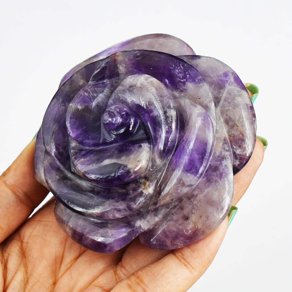 Natural  1057.00  Cts  Genuine Amethyst  Hand Carved Crystal Rose  Flower Gemstone Carving