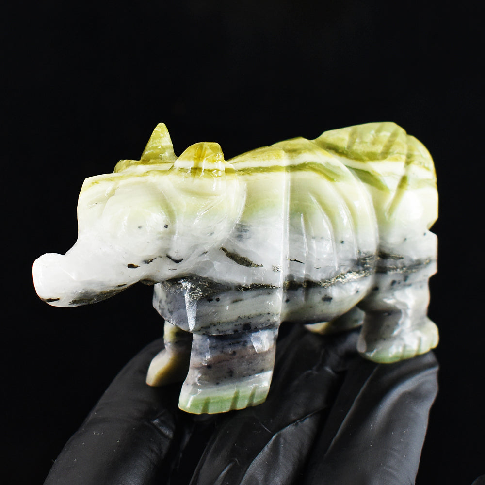 Awesome 508.00 Cts Genuine Serpentine Hand Carved Gemstone Crystal Rhino Carving