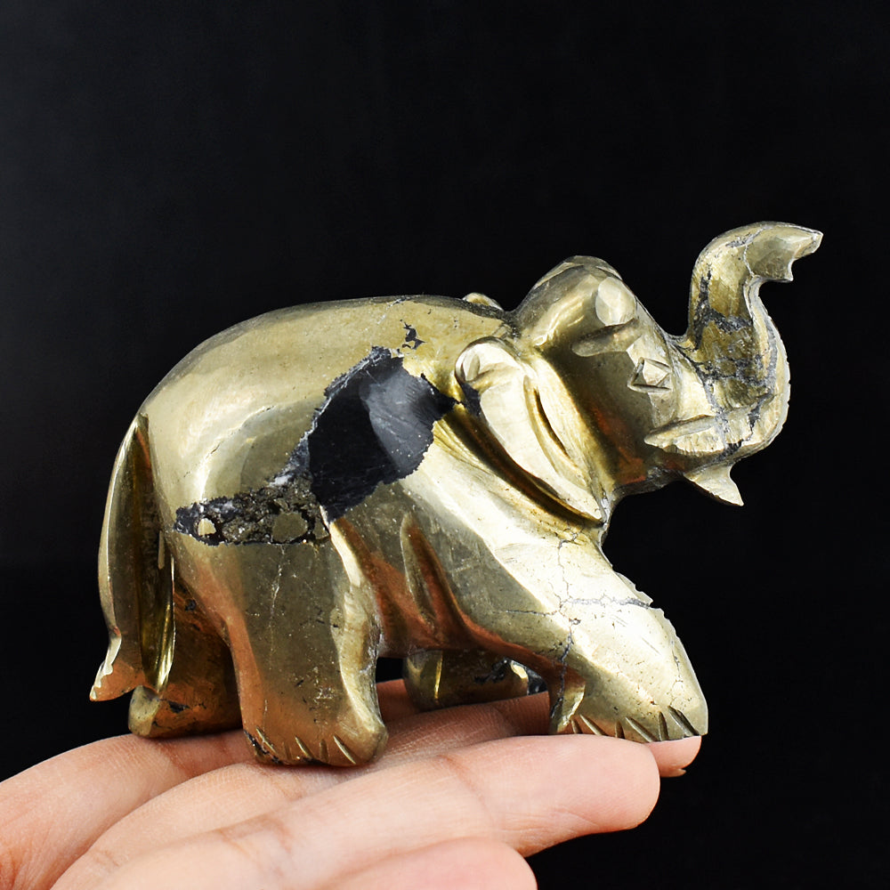 Natural 1368.00 Cts Genuine Pyrite Elephant Hand Carved Crystal Gemstone Elephant Carving