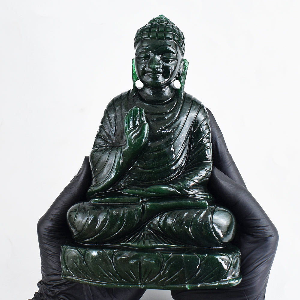 Craftsmen 7000.00 Cts Genuine Green Jade Hand Carved Gemstone Buddha Statue Carving