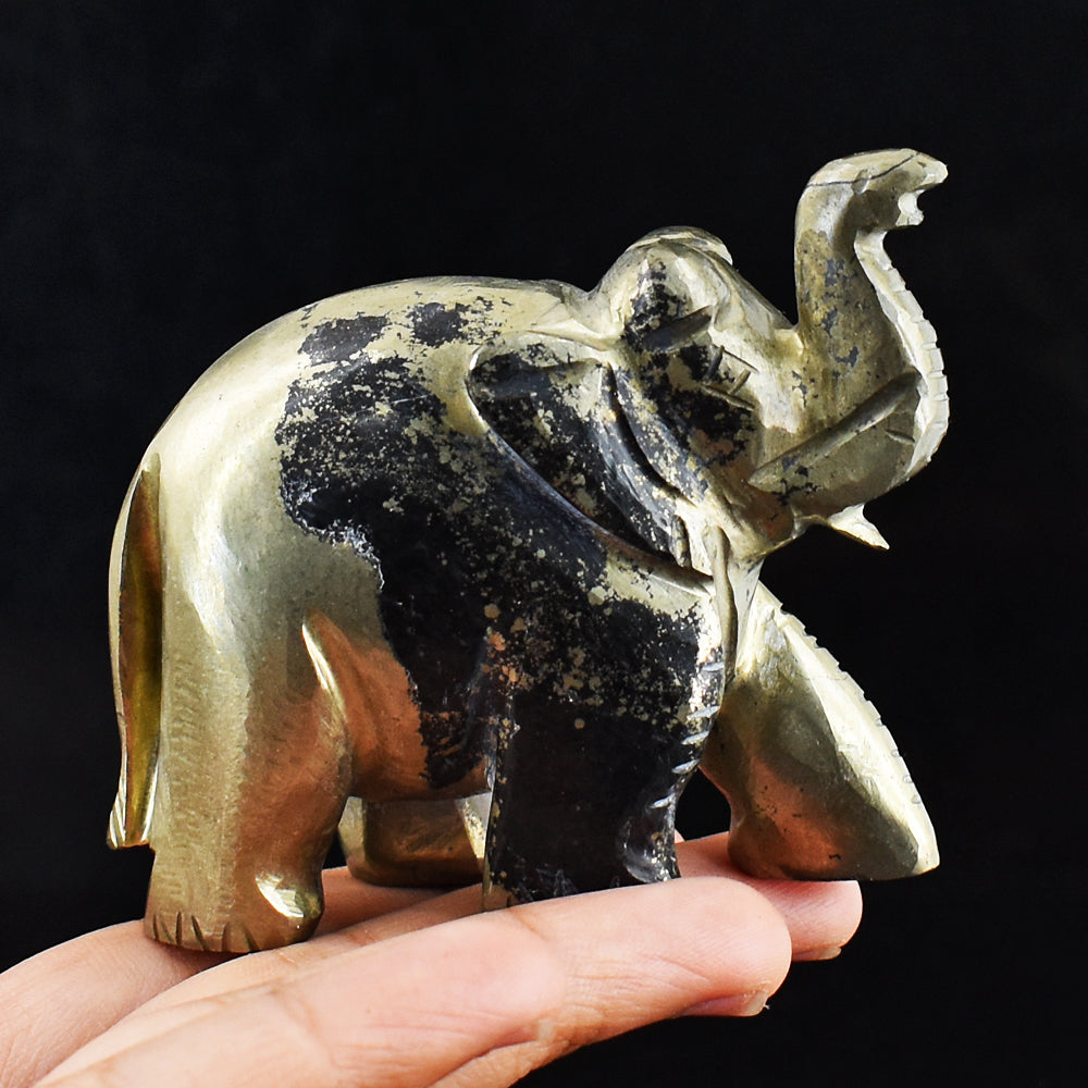 Exclusive 1192.00 Cts Genuine Pyrite Hand Carved Crystal Gemstone Elephant Carving