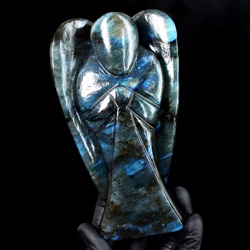 Flashy 2552.00 Cts Genuine Blue Flash Labradorite Hand Carved Gemstone Healing Pyaring Angel