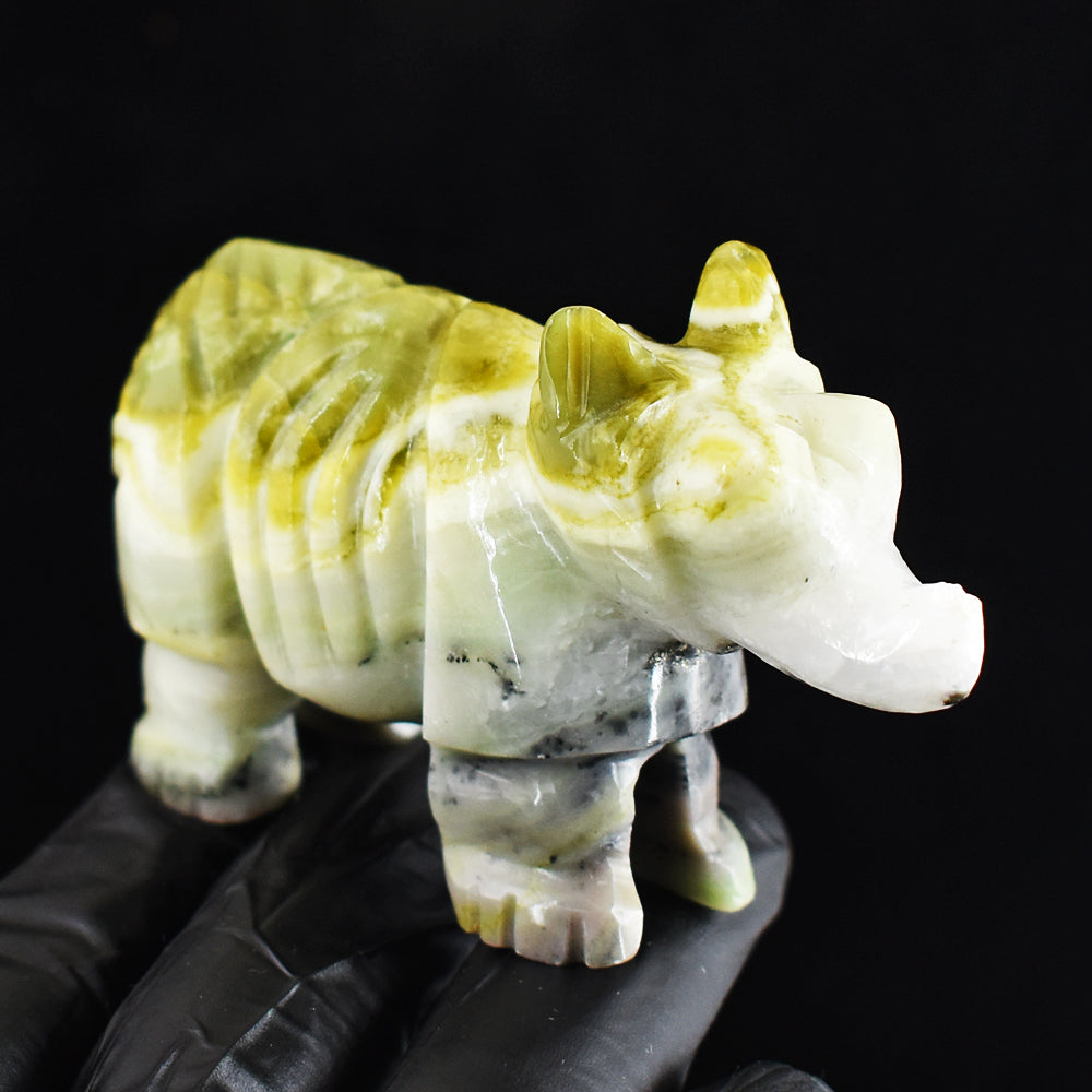 Awesome 508.00 Cts Genuine Serpentine Hand Carved Gemstone Crystal Rhino Carving