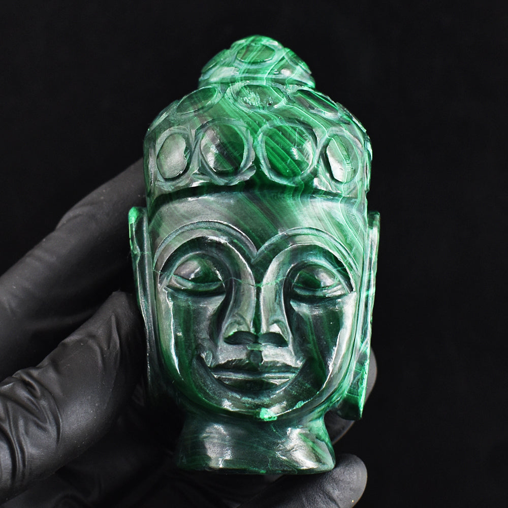 Genuine 1631.00 Carats Amazing Green Malachite Hand Carved Crystal Buddha Head Gemstone Carving