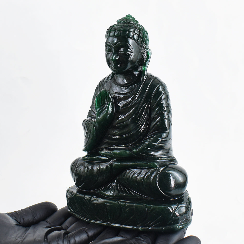 Craftsmen 7000.00 Cts Genuine Green Jade Hand Carved Gemstone Buddha Statue Carving