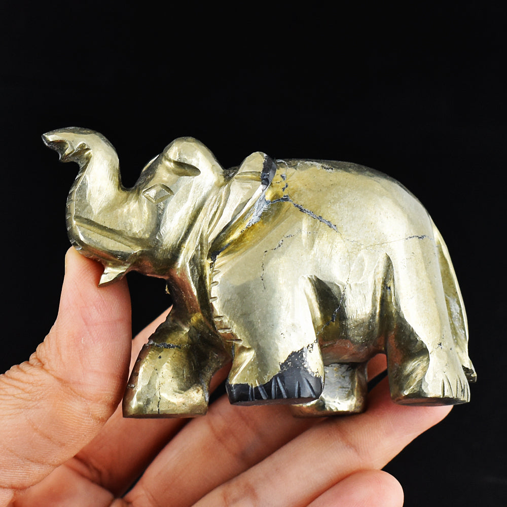 Natural 1368.00 Cts Genuine Pyrite Elephant Hand Carved Crystal Gemstone Elephant Carving