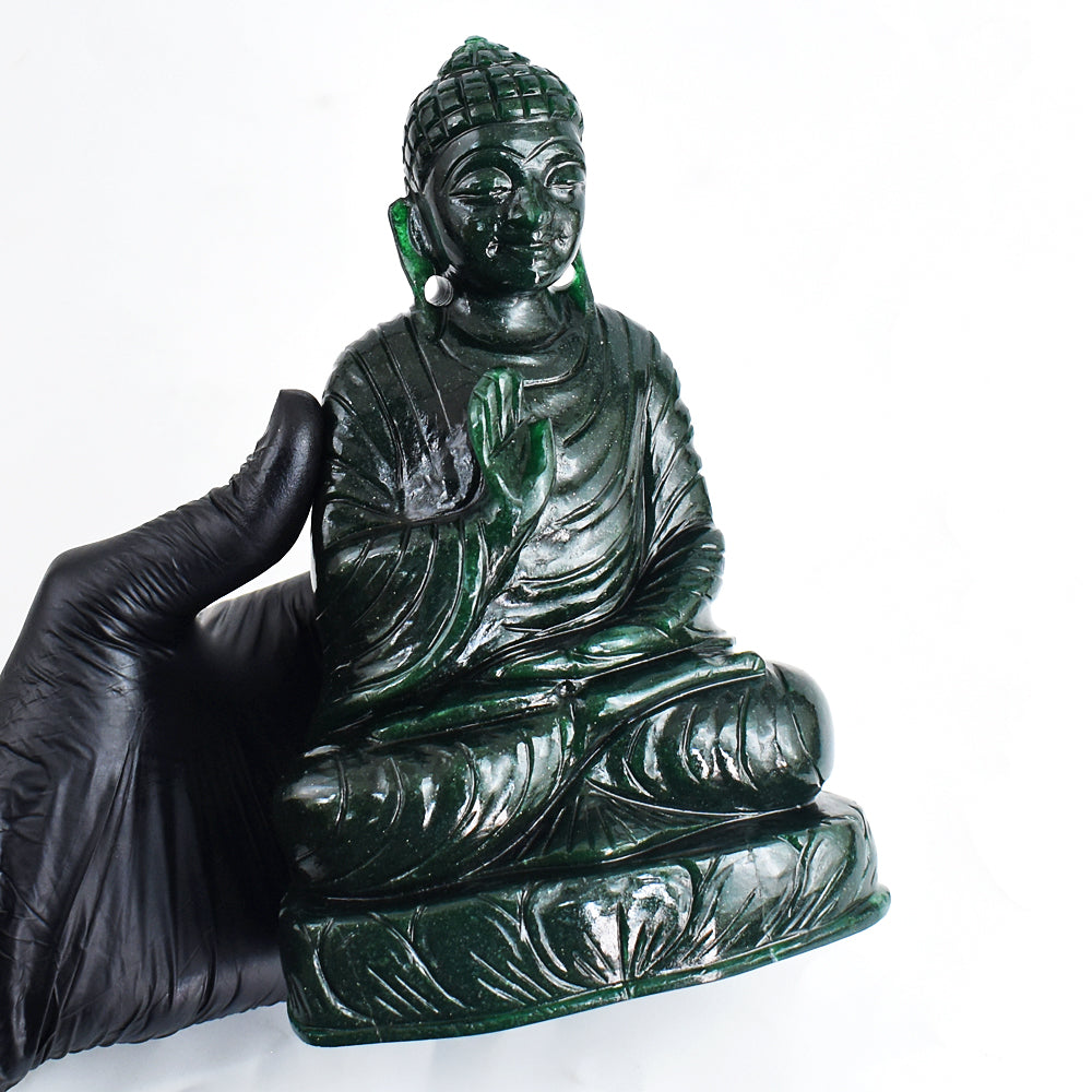 Craftsmen 7000.00 Cts Genuine Green Jade Hand Carved Gemstone Buddha Statue Carving