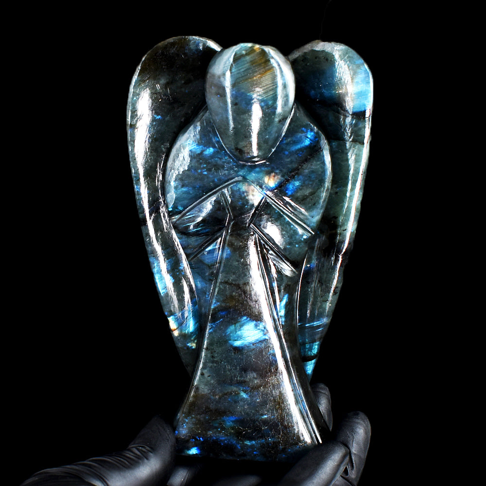 Flashy 2552.00 Cts Genuine Blue Flash Labradorite Hand Carved Gemstone Healing Pyaring Angel