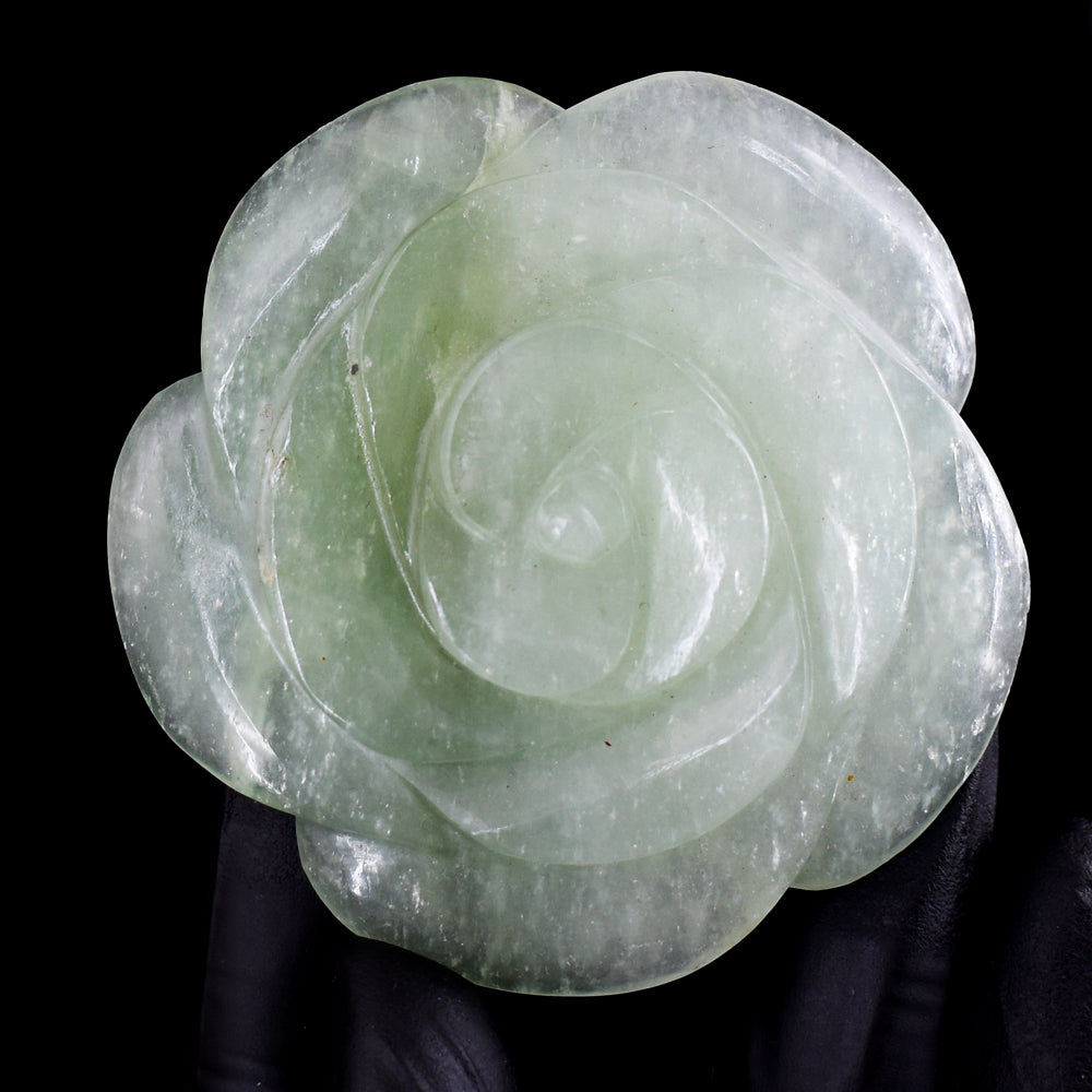 Genuine 438.00 Carats Amazing Green Aventurine Hand Carved Crystal Gemstone Rose Carving