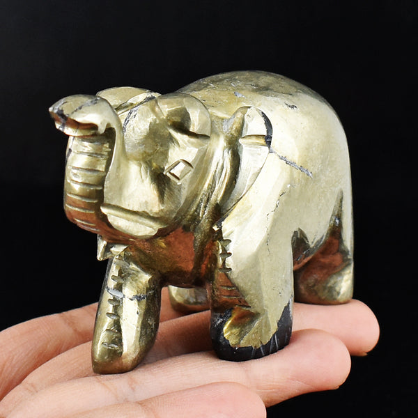 Natural 1368.00 Cts Genuine Pyrite Elephant Hand Carved Crystal Gemstone Elephant Carving