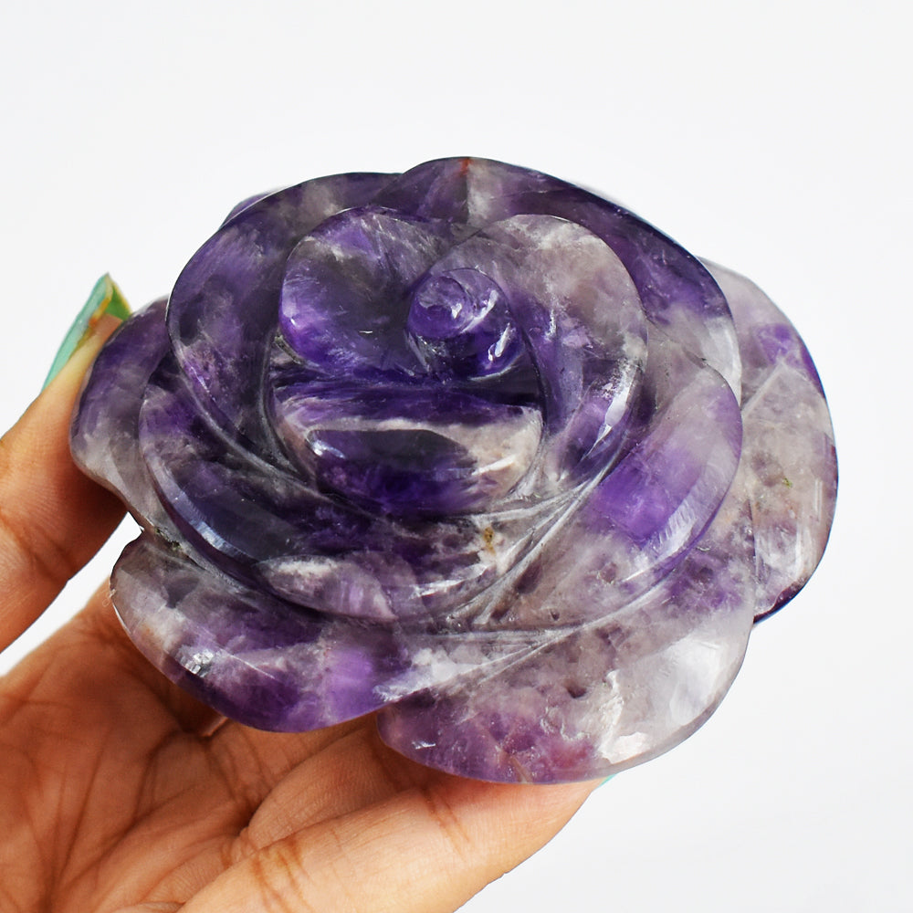 Natural  1057.00  Cts  Genuine Amethyst  Hand Carved Crystal Rose  Flower Gemstone Carving