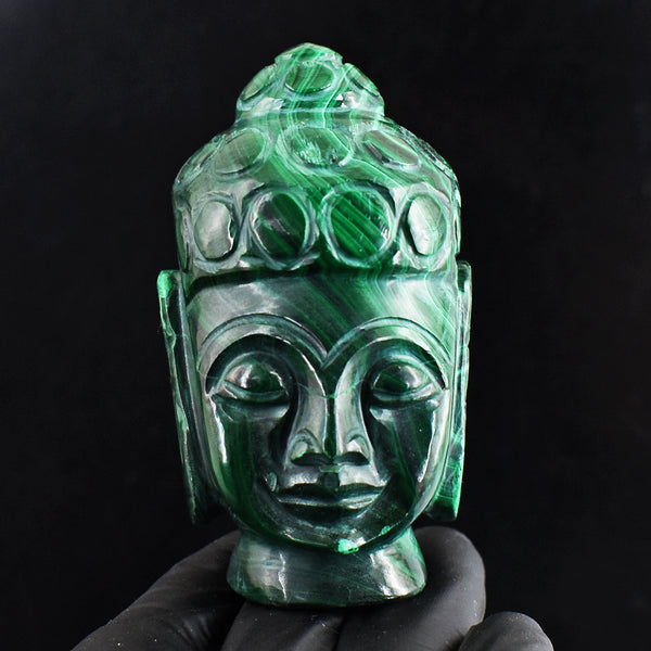 Genuine 1631.00 Carats Amazing Green Malachite Hand Carved Crystal Buddha Head Gemstone Carving