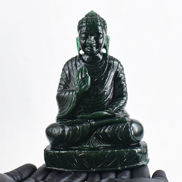 Craftsmen 7000.00 Cts Genuine Green Jade Hand Carved Gemstone Buddha Statue Carving