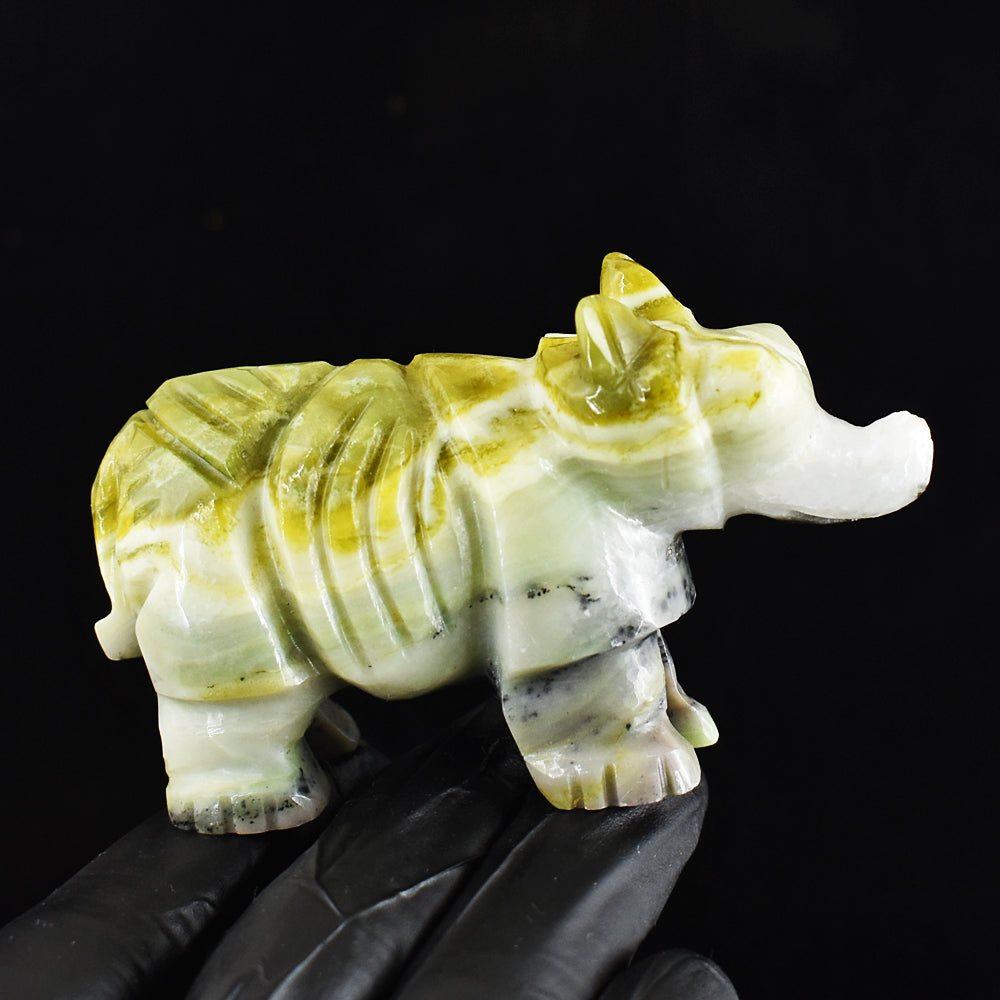 Awesome 508.00 Cts Genuine Serpentine Hand Carved Gemstone Crystal Rhino Carving